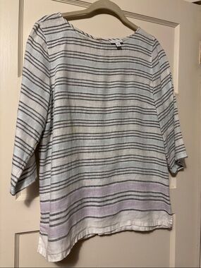 J. Jill Striped Boatneck Tunic in White, Light Grey & Lavender